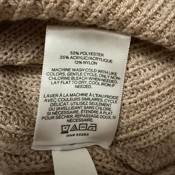 Express V-Neck Ribbed Long Puff Sleeve Knit Sweater Pink Beige Women's Small - Picture 5 of 9